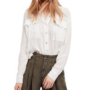 NWT Free People Ivory Pocketed Cuffed Button Up